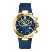 Chronograph Urban Mystique Blauw Leren Horloge Versace , Blue , Heren