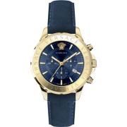Signature Chronograaf Lederen Blauw Horloge Versace , Yellow , Heren