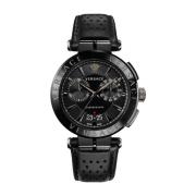 Chronograaf Lederen Zwart Staal Horloge Versace , Black , Heren