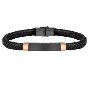 Heren Leren Gevlochten Armband Zwart Roségoud Sector No Limits , Black...