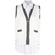 Gelaagde Katoenen Vest Verticale Streep Thom Browne , White , Dames