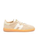 Beige Suède Sneakers met Witte Leren Details Hogan , Beige , Dames