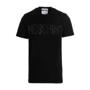 Korte Mouw T-shirt met Strass Logo Moschino , Black , Heren