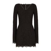 Kanten Mini Jurk Vierkante Halslijn Dolce & Gabbana , Black , Dames