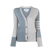 Grijze V-hals Cardigan met Streep Detail Thom Browne , Multicolor , Da...