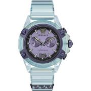 Sport Chrono Horloge Lichtblauw Transparant Versace , Blue , Unisex