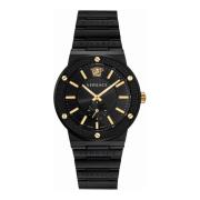 Greca Logo Zwart Goud Horloge Versace , Black , Heren