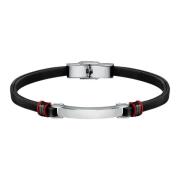 Bandy Armband Zilver Zwart Roestvrij Staal Leer Sector No Limits , Mul...