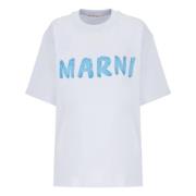 Lichtblauw Katoenen T-shirt Ronde Hals Marni , Blue , Dames