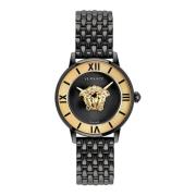 Zwarte Roestvrijstalen Medusa Horloge Versace , Black , Dames