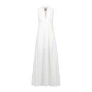 Witte Gehaakte Mouwloze Katoenen Jurk Semicouture , White , Dames