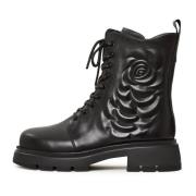 Zwarte Leren Platform Enkellaarzen Cesare Gaspari , Black , Dames