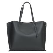 Zwarte Shopper Tas van Italiaans Leer Estro , Black , Dames