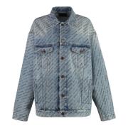 Logo Print Denim Jack Balenciaga , Blue , Dames