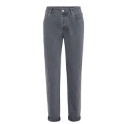 Denim Broek met Logo Patch Brunello Cucinelli , Gray , Heren