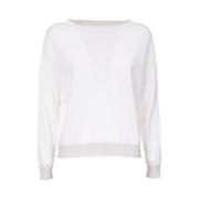 Katoenen Lange Mouw Ribbel Top Le Tricot Perugia , White , Dames