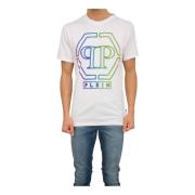 Hexagon Geborduurd T-shirt Ronde Hals Philipp Plein , White , Heren