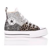 Handgemaakte Zilver Wit Zwart Sneakers Converse , Multicolor , Dames