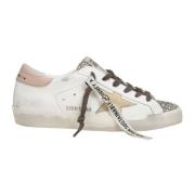 Witte Leren Glitter Sneakers Vintage Stijl Golden Goose , White , Dame...