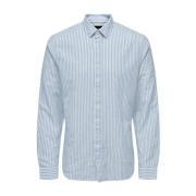 Gestreept Linnen Overhemd Caiden Only & Sons , Blue , Heren