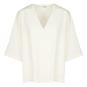 Witte V-hals Fluide Top 3/4 Mouw Ottod'Ame , White , Dames