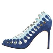 Pre-owned Suede heels Manolo Blahnik Pre-owned , Blue , Dames