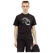 Grafische Logo Print Katoenen T-Shirt Puma , Black , Heren