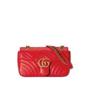 Rode Leren Schoudertas met Gouden Details Gucci , Red , Dames