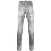 Distressed Ripped Slim Cut Jeans Licht Grijs Dsquared2 , Gray , Heren