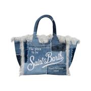 Denim Vanity Tas met Franjes MC2 Saint Barth , Blue , Dames