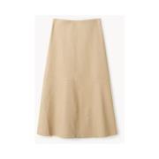 Leren Midi Rok Zand Beige By Herenne Birger , Beige , Dames