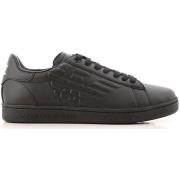 Zwarte Leren Sneakers Ronde Neus Emporio Armani EA7 , Black , Heren