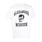 Skull Logo Print T-shirt Wit Alexander McQueen , White , Heren
