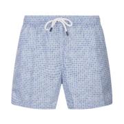 Blauwe zwemshorts met polka dot en geometrisch bloemenpatroon Fedeli ,...