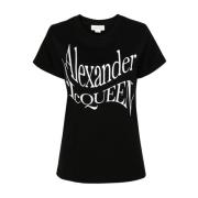 Zwart Crew Neck T-shirt Front Print Alexander McQueen , Black , Dames