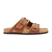 Bruine Leren Sandalen met VLogo Detail Valentino Garavani , Brown , Da...