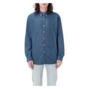 Denim Custom Fit Button-Down Shirt Ralph Lauren , Blue , Heren