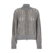 Versierde Cardigan Sweater Grijs Brunello Cucinelli , Gray , Dames