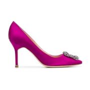 Donkerroze Satijnen Juweelgesp Pumps Manolo Blahnik , Pink , Dames