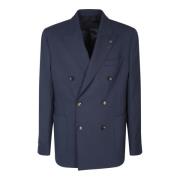 Blauwe Wol Double-Breasted Blazer Lardini , Blue , Heren