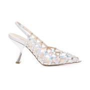 Metallic Leren Pumps met Asymmetrische Hak Alchimia , Beige , Dames