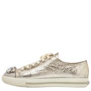 Pre-owned Leather sneakers Miu Miu Pre-owned , Yellow , Dames