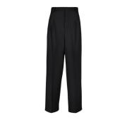 Hoge taille wollen broek met plooien Ami Paris , Black , Dames