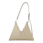 Gestructureerde Leren Schoudertas Fendi , Beige , Dames