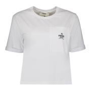 Geborduurd Logo Ronde Hals T-shirt Fendi , White , Dames