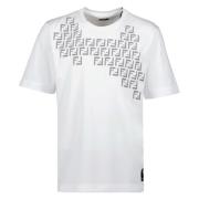 Geborduurd Logo Ronde Hals T-shirt Fendi , White , Heren