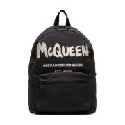 Graffiti Rugzak Zwart Canvas Alexander McQueen , Black , Heren