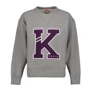 Varsity Sweatshirt Oversize Logo Borduurwerk Kenzo , Gray , Heren