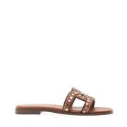 Studded Leather Sandals Tod's , Brown , Dames