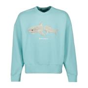 Haai Gebroken Sweatshirt Lange Mouw Logo Palm Angels , Blue , Heren